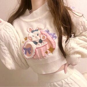 Kawaii Women Knit Crop Top Sweater